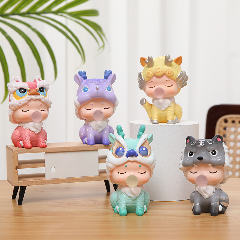 吉祥瑞兽盲盒 国潮公仔手办 树脂工艺潮玩国风家居汽车装饰品玩偶-阿
