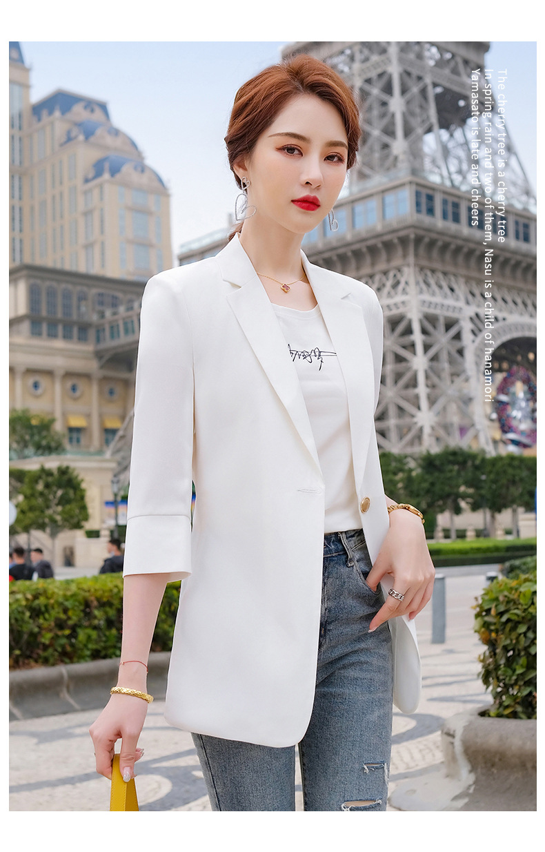 白色西装外套女韩版时尚休闲修身上衣2021春款小个子职业中袖西服