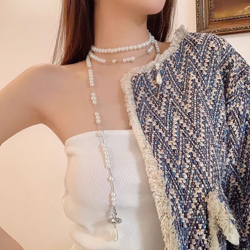 Weiwei'an Xiempress Broken Pearl Multi-Layer Tassel Saturn Necklace Women's High-Grade Asymmetric Pearl Sweater Chain