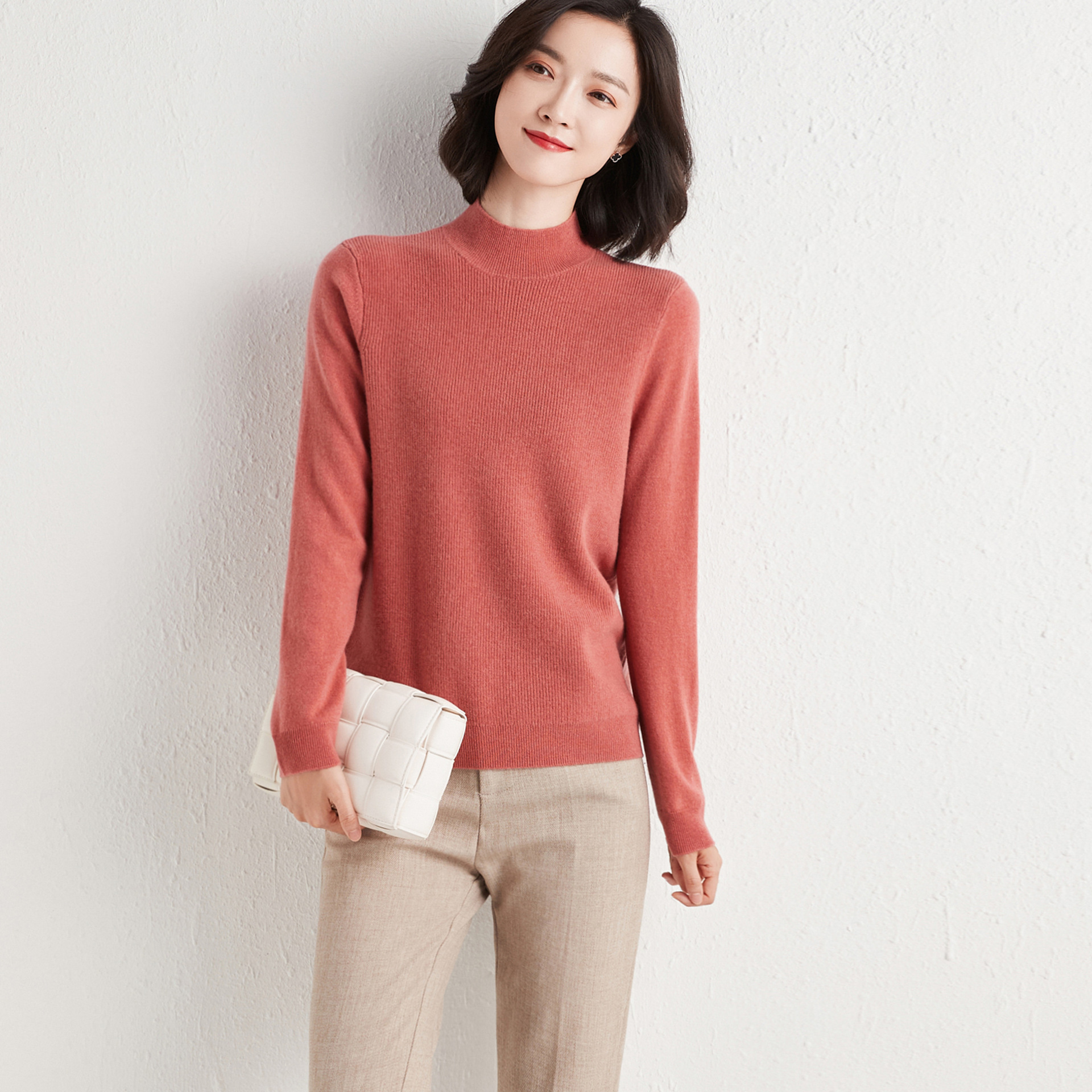 100纯羊毛衫女半高领套头加厚毛衣百搭大码宽松显瘦针织打底衫女