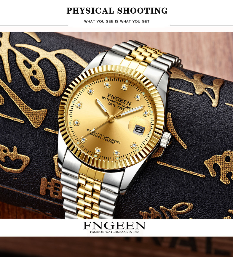 芬尊情侣土豪全金表镶钻男女手表跨境外贸直播抖音网红代发手表