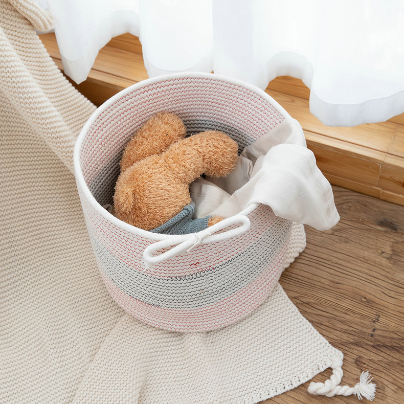 Cotton String Woven Bucket Thick Pink Three-Dimensional Simple Storage Dirty Clothes Basket Sundries Toy Storage Laundry