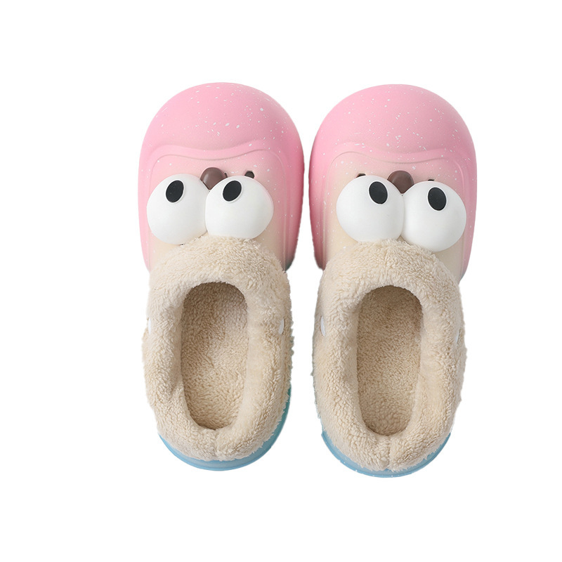 Fashion Cotton Slippers Hole Shoes for Women 2023 Autumn and Winter New Big Eyes Thick Bottom Non-Slip Home Plush Fluff Slippers