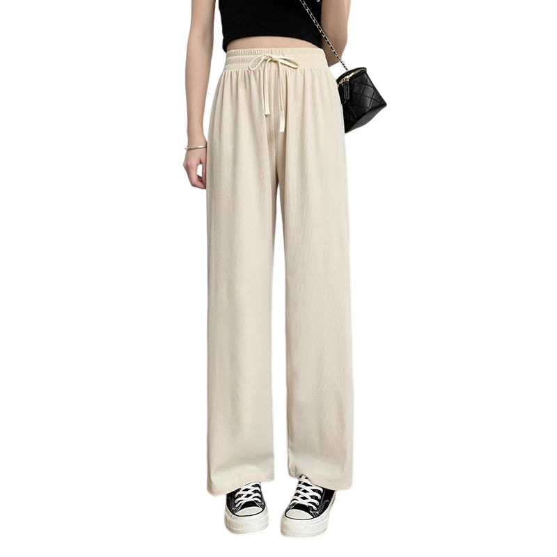 Ice Silk Wide-Leg Pants Women's Draping Effect Long Pants Summer Small High Waist Slimming Casual Pants Loose Straight Pants