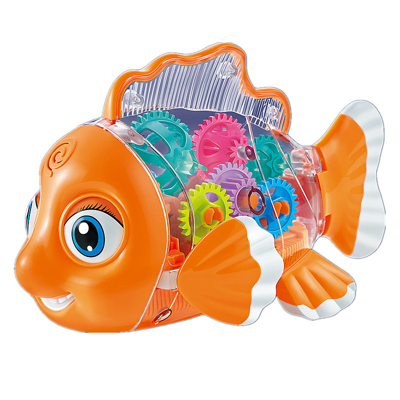 Simulation Electric Clownfish Universal Transparent Gear Model Rotating Colorful Light Dynamic Music Children's Toy
