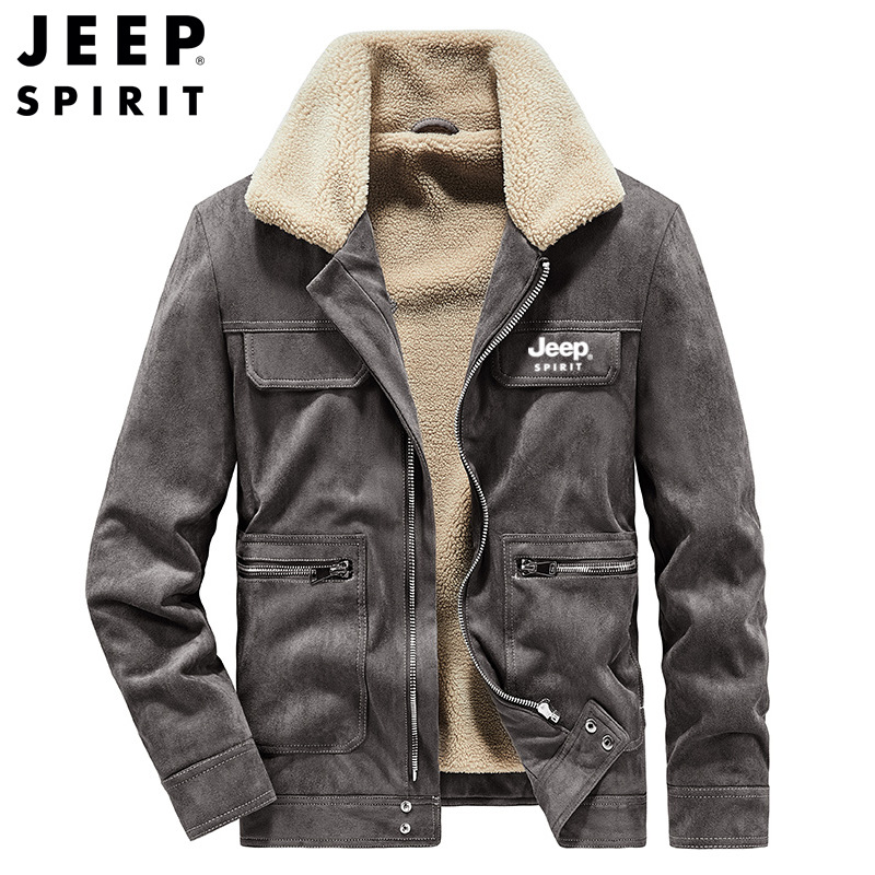 Suede Workwear Stretch Coat Men's Winter Fleece-Lined Thickened Middle-Aged Father Cotton-Padded Casual Jacket 2022 Autumn and Winter