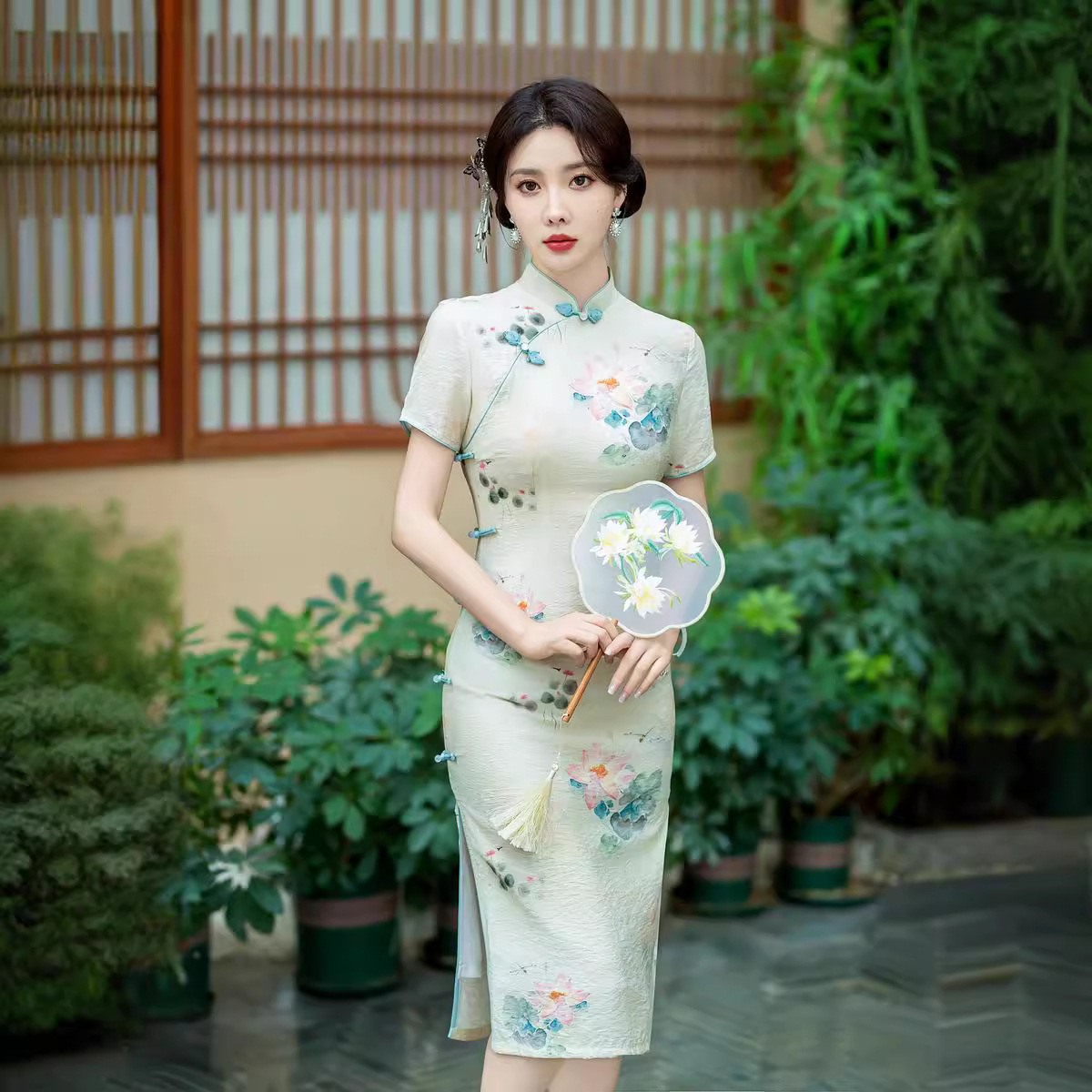 2024夏季新款复古中国风天丝麻双层旗袍气质优雅侧八扣日常旗袍裙