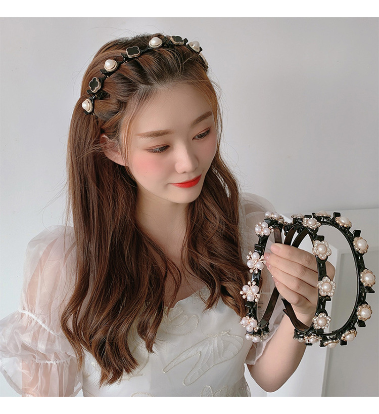 新款网红珍珠编发发箍女刘海整理碎发神器发卡懒人洗脸头箍发饰仙