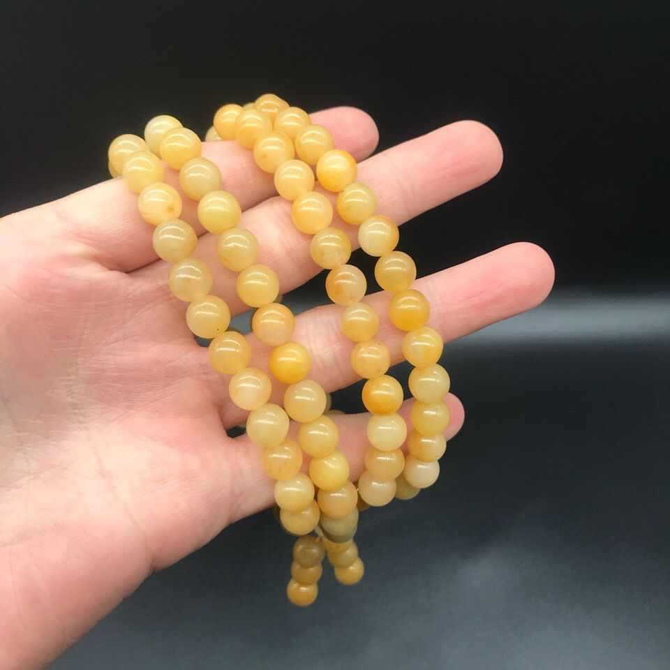 新疆天然玉石光籽料新款金丝玉纯黄手串108颗绕4圈手链气质-阿里巴巴