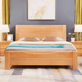 榉木实木床全实木床大床1.5米1.8米婚床主卧储物原木床工厂直销