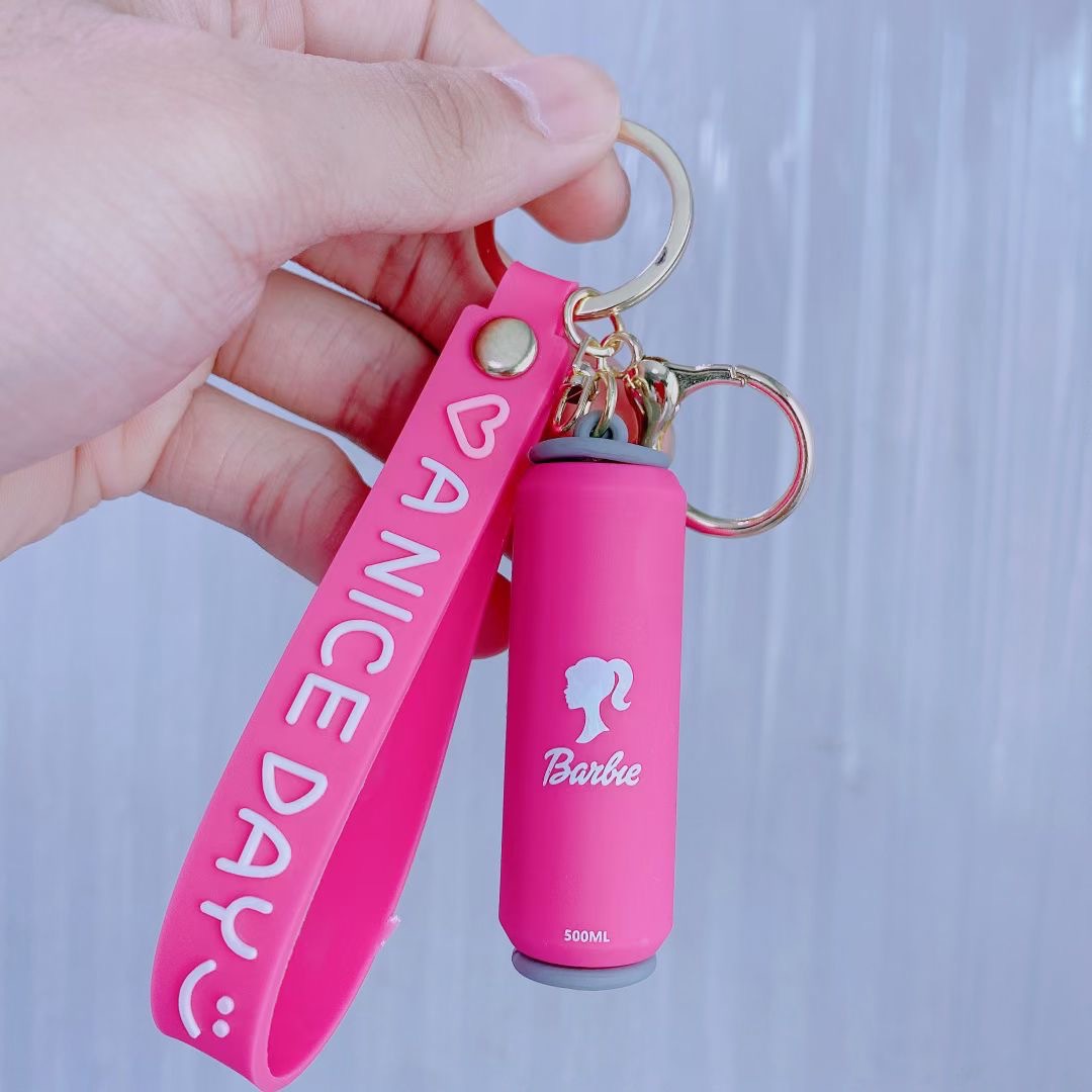 Cross-Border Hot Pink Barbie Keychain Couple Cute Barbie Pendant Creative Cans Key Chain Wholesale