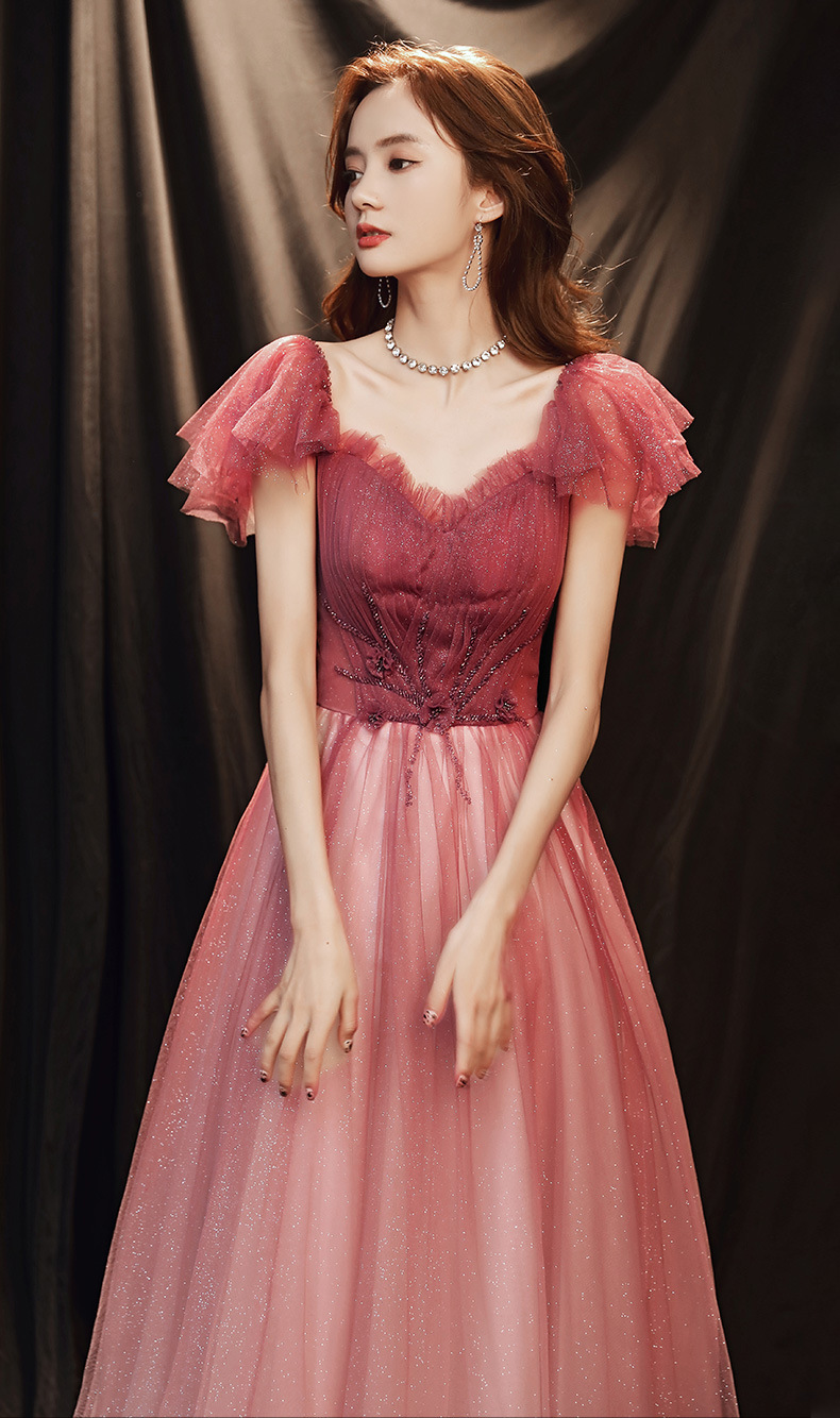 敬酒服2021新款仙气渐变结婚订婚晚礼服一字肩宴会主持礼服裙年会