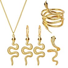 跨境外贸新品万圣节套装饰品长款蛇形锁骨链戒指耳环缠绕蛇手链