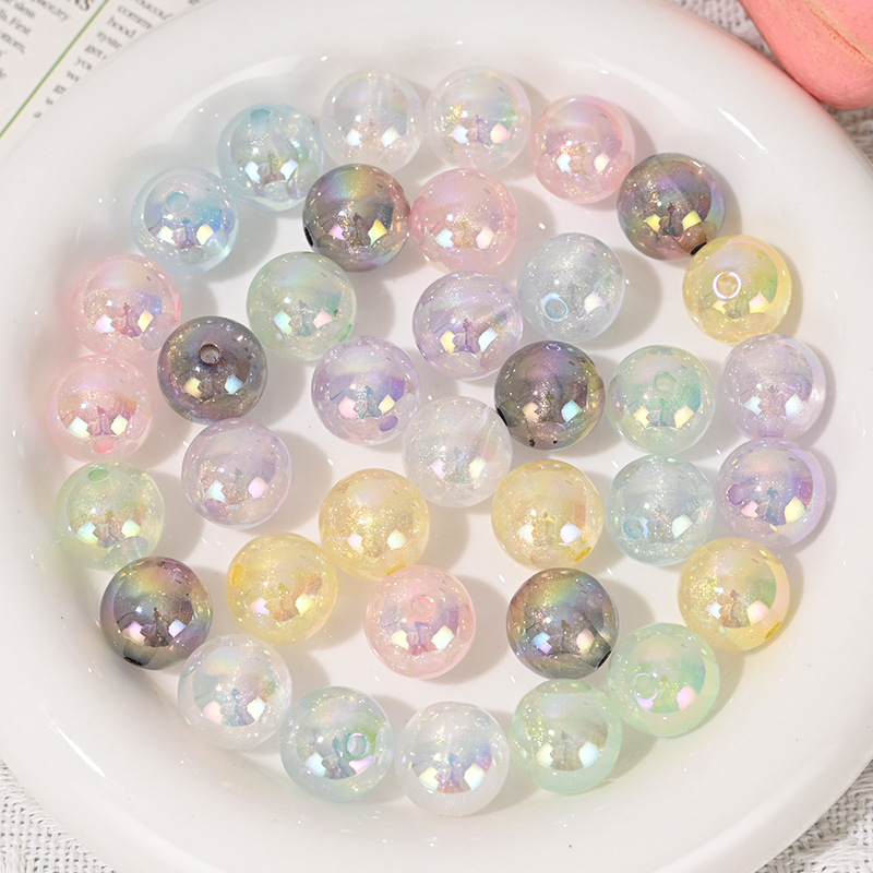 16mm细闪人鱼姬UV镀彩透明圆珠 DIY手链手机链饰品配件串珠笔散珠