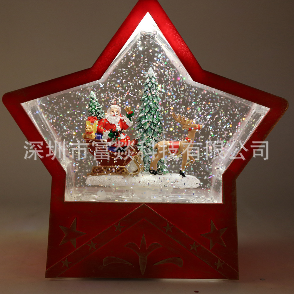 Direct Wholesale Christmas Five-Pointed Star Old Man Snowman Crystal Lamp Decoration Craft Crystal Ball Creative Ornament Music Box