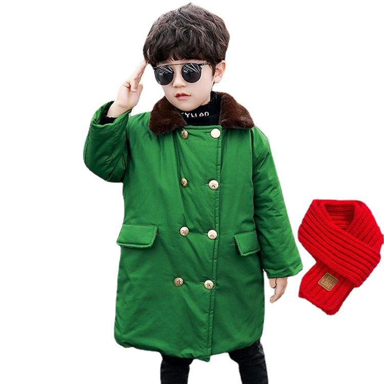 儿童军大衣加棉加厚保暖中长款军绿色男童复古外套老式棉衣加绒潮