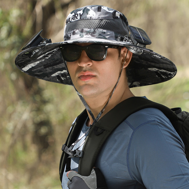 Long Endurance Lithium Battery Fan Solar Charging Strong Wind Power Summer Big Edge Sun Protection Hat Male Sun-Shade Fisherman Hat Quick-Drying