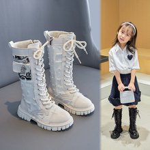 2022秋冬儿童高帮帆布皮新款韩版女童时尚高筒靴中大童外贸单靴潮