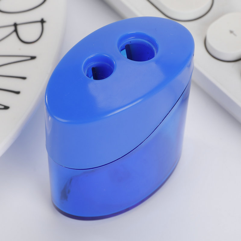 Double Hole Plastic Pencil Sharpener Wholesale Oval Shape Penknife Transparent Color Pencil Sharpener Prize Stationery