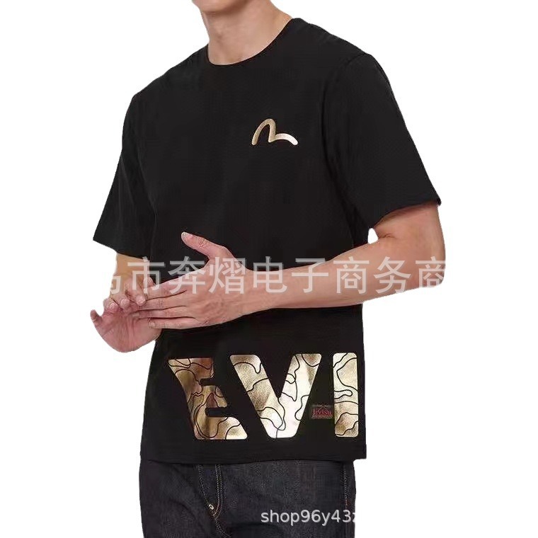 24ss春夏新款短袖 ev福神男士烫金线条迷彩标志印花休闲时尚t恤