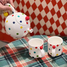 彩色波点一壶两杯家用客厅高档陶瓷小众创意水壶高颜值精致的茶具