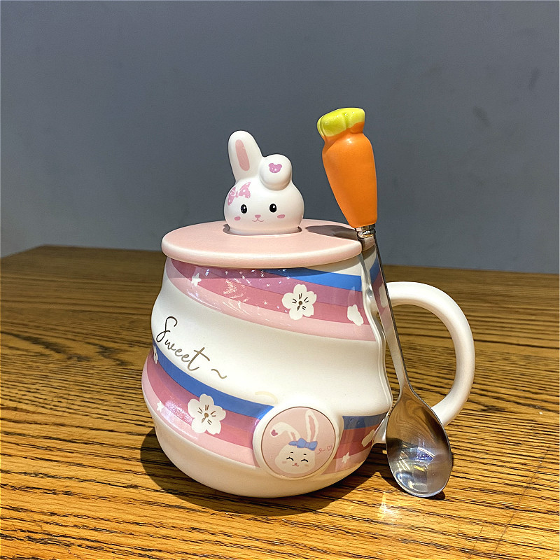 good-looking mug creative personality rabbit water cup ceramic cup korean style cute breakfast coffee cup for female students