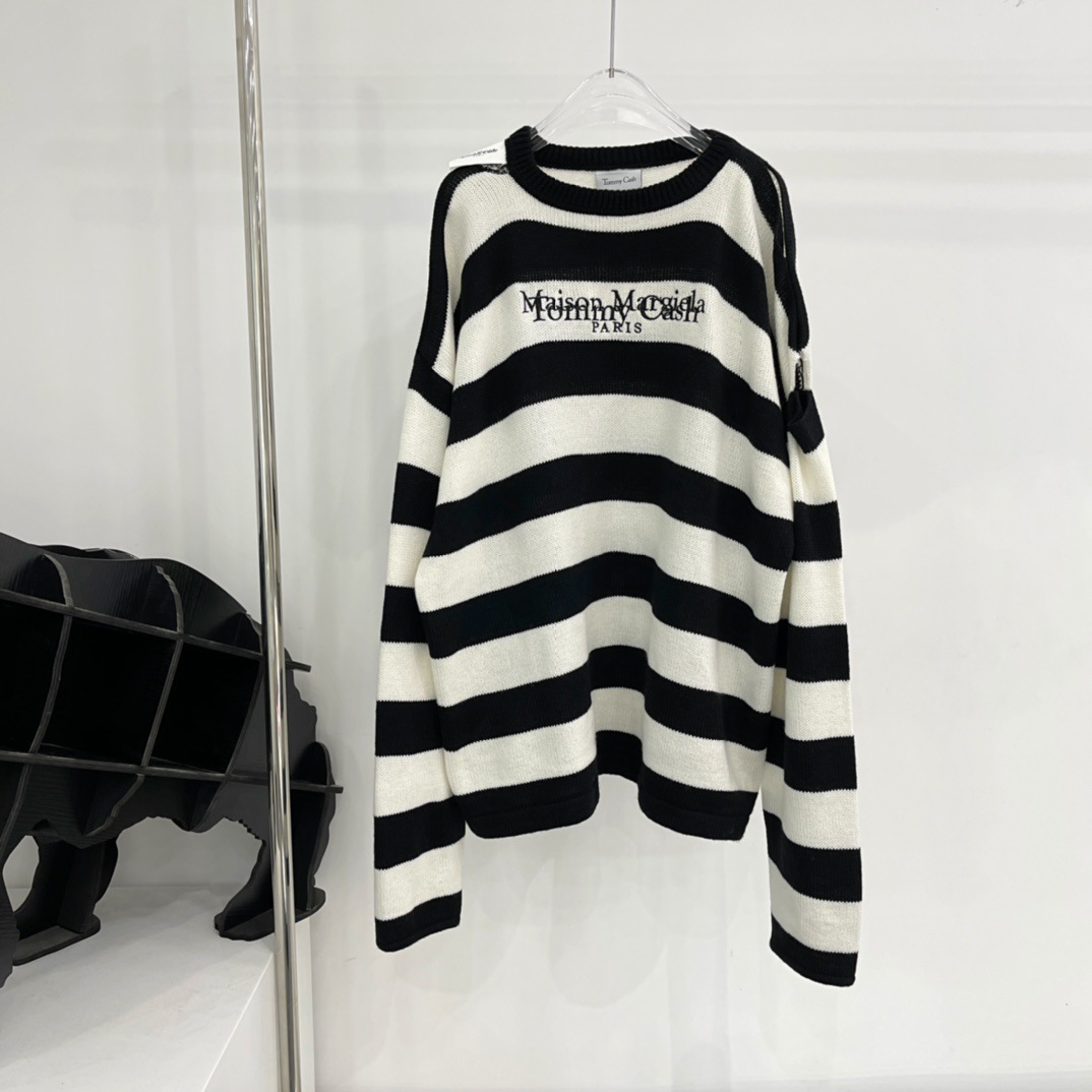tommy cash mmm马吉拉针织衫合作款os宽松刺绣条纹男女同款毛衣