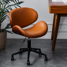 实木电脑椅家用舒适休闲椅北欧实木小巧书桌椅升降真皮办公椅椅子