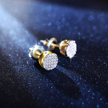 街头嘻哈立方925银镶锆石扎克尼圆男士耳钉跨境欧美潮人定制批发