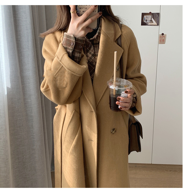 新款小个子奶茶色呢子大衣双面羊绒赫本驼色毛呢外套女秋冬5657