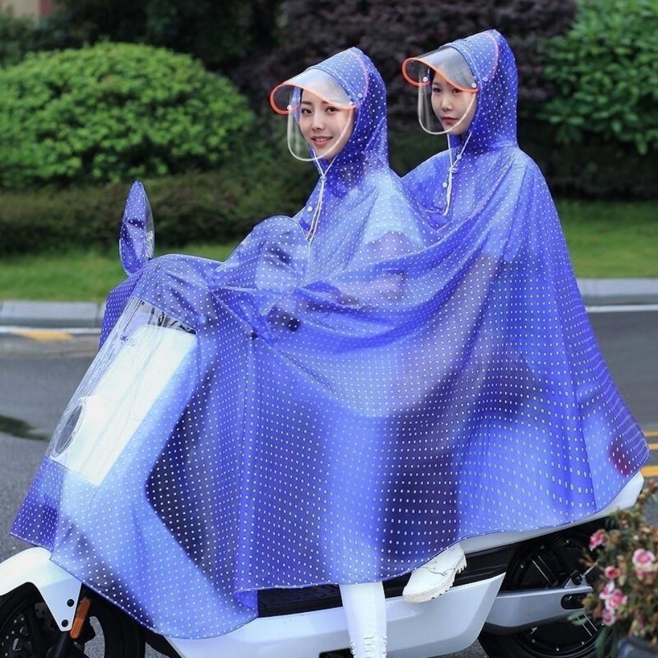雨衣电动摩托车雨衣单双人电瓶车透明帽檐加厚男女雨披防暴雨