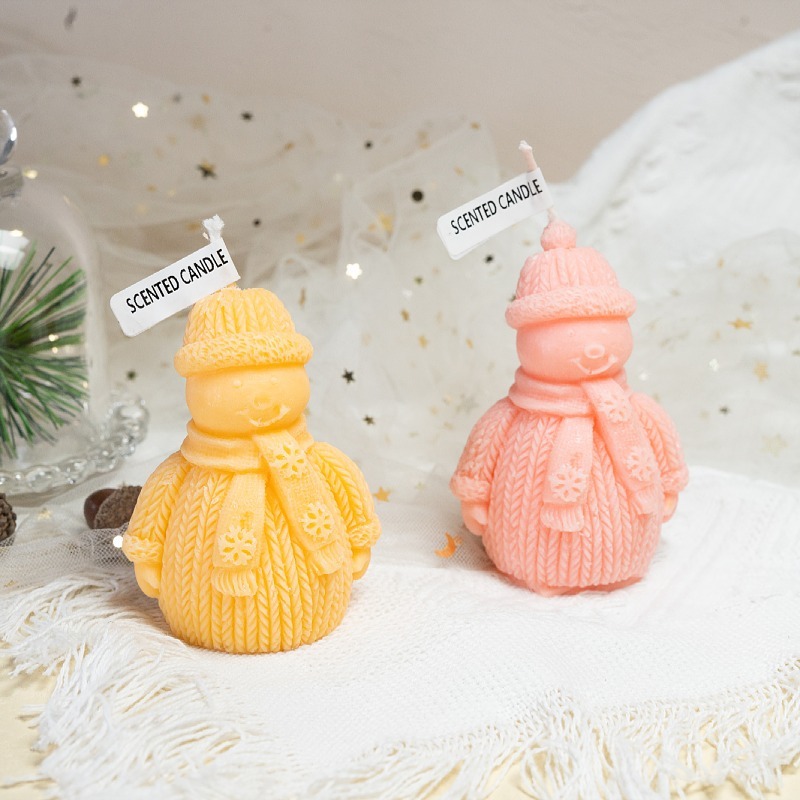 Scarf Snowman Candle Christmas Wearing Hat Cartoon Snowman Christmas Decorations Arrangement Holiday Aromatherapy Candle