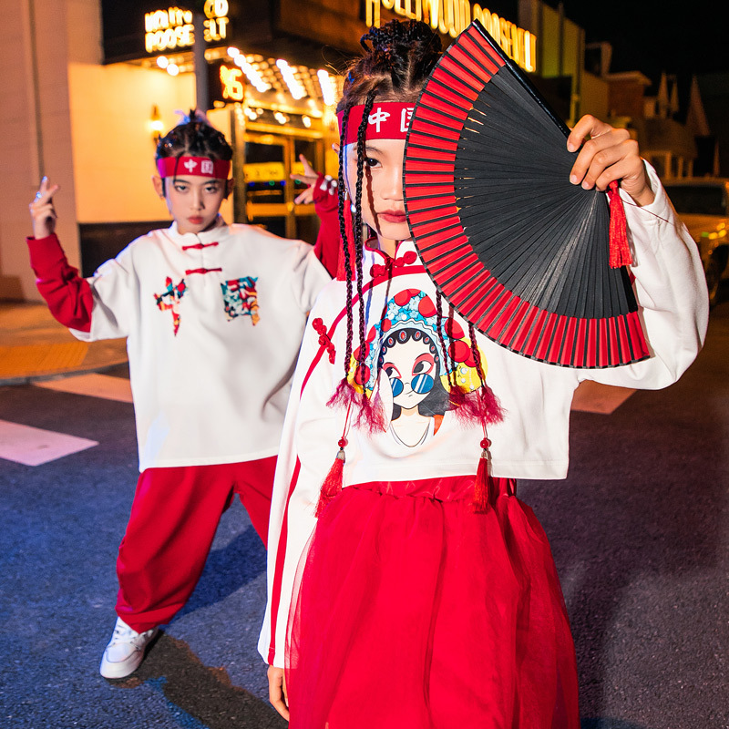 儿童街舞潮服中国风演出服装男童套装女童爵士舞嘻哈hiphop童装秋