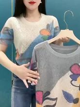 烫钻短袖t恤女夏季韩版时尚妈妈装气质小衫遮肚子显瘦印花上衣潮