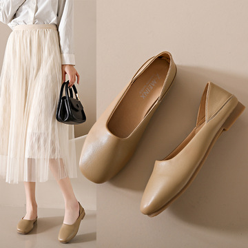 时尚女鞋新款休闲单鞋女方头平底豆豆鞋女韩版两穿一脚蹬女鞋