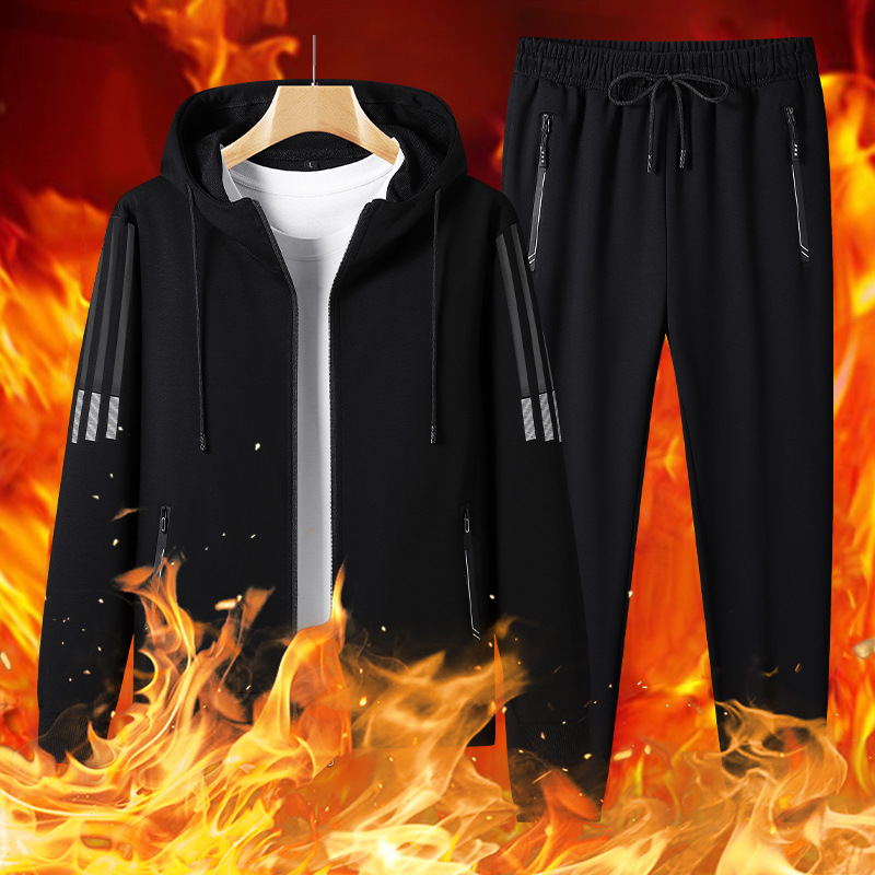 Winter New Zipper Hooded Cardigan Two-Piece Set Men's Sport Suit Men's Sports and Leisure Sweater Sweatpants Suit