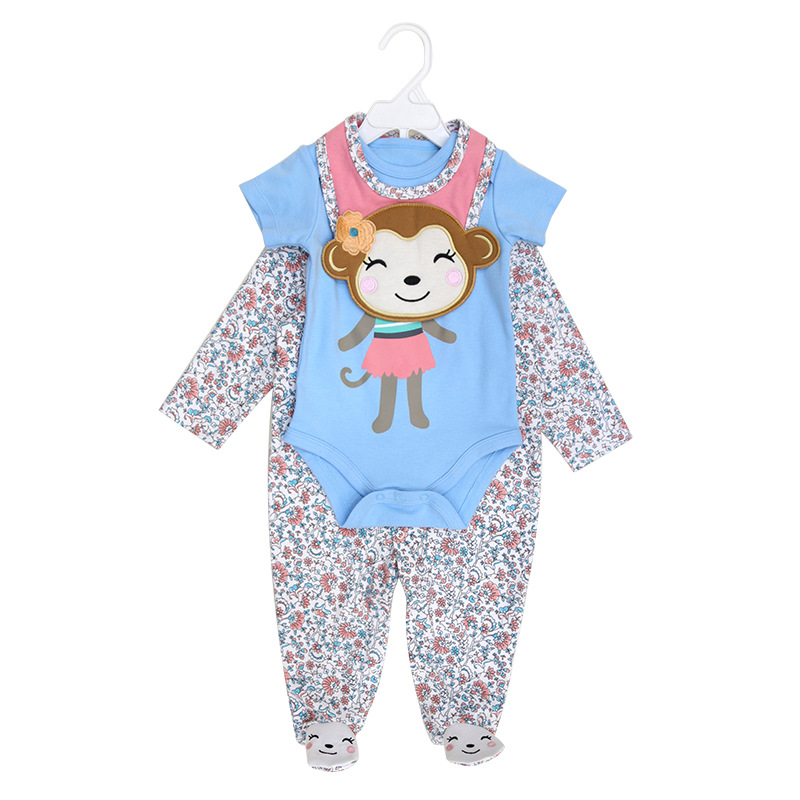 2023 Factory in Stock Wholesale Foreign Trade European and American Baby Jumpsuit Baby Long Climbing Short Saliva Towel 3-Piece Set