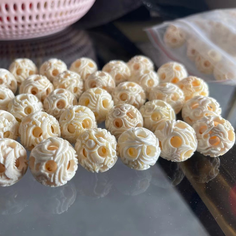 纯然猛犸象牙鬼工球玲珑球镂空同心球圆球手串吊坠锁骨链diy配饰