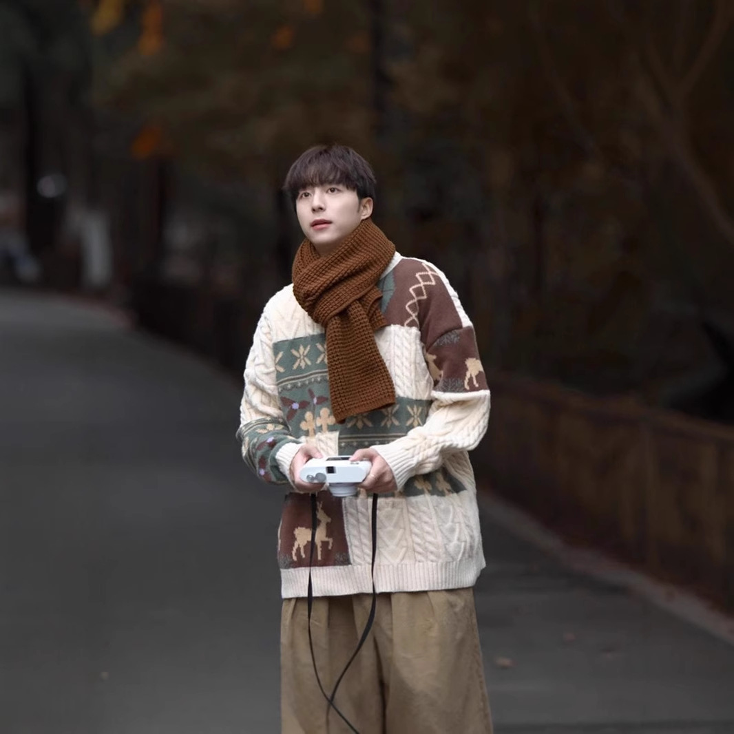 美式复古毛衣秋冬新款hiphop慵懒风上衣帅气潮流圆领长袖针织衫潮