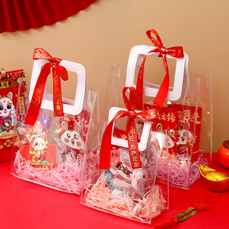 Rabbit Year Gift Box Transparent Handbag Wholesale Valentine's Day Flower Packaging Gift Bag New Year Gift Gift Bag