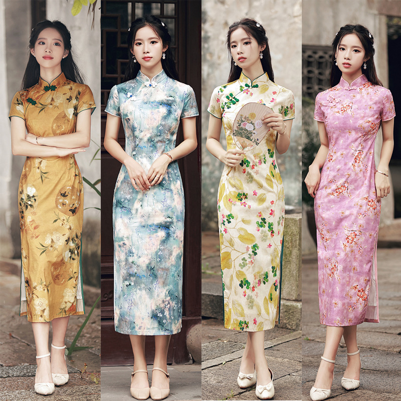 秋季新款少女苎麻旗袍长款清新复古民国风老上海旗袍改良连衣裙