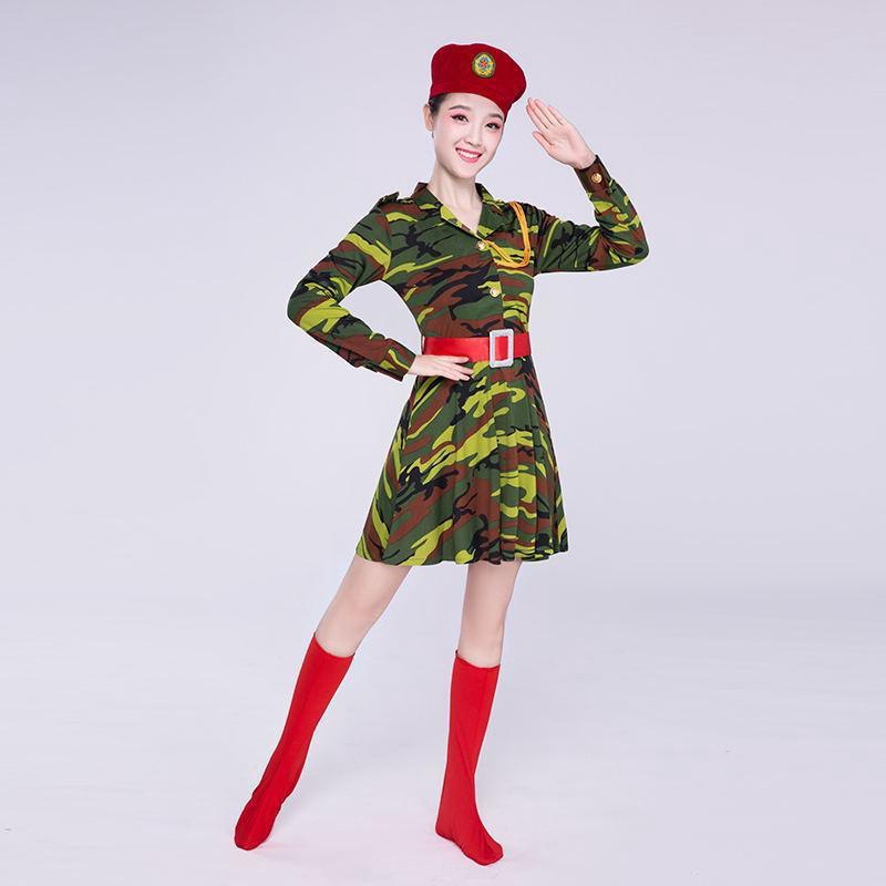 舞蹈服演出服成人军鼓服军装女款迷彩裙女兵服装广场舞军装迷彩