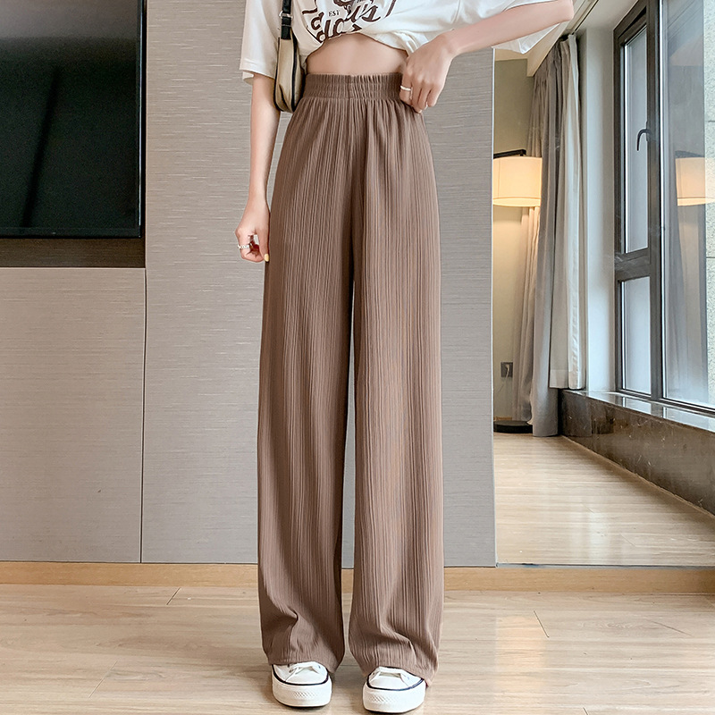 Ice Silk Wide-Leg Pants Women's Spring and Autumn Thin Chiffon High Waist Drooping Loose Straight Slimming Casual Mopping Trousers Summer