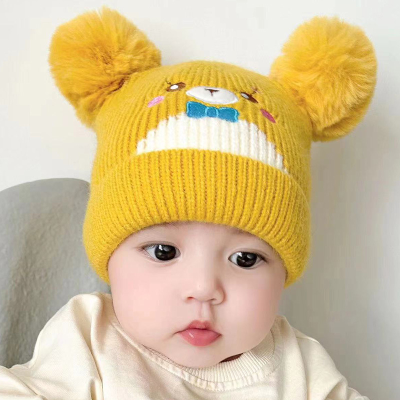 Bena Bear Children's Knitted Hat Cartoon Wool Double Ball Babies' Cross-Border Children Hat Warm Garry Cloth Baby Cap