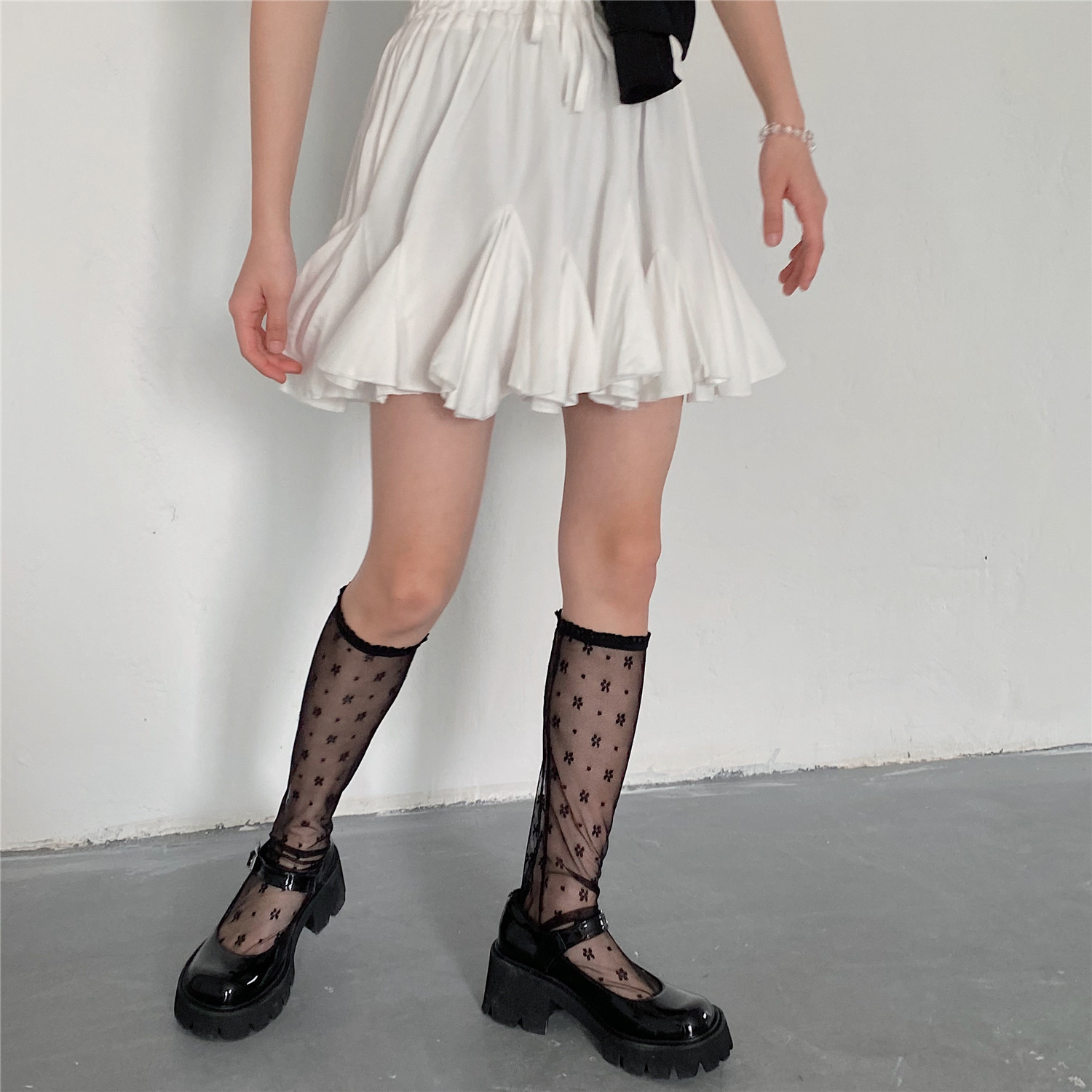 蕾丝圆点花朵镂空洛丽塔网纱堆堆袜可爱少女jk堆堆袜复古小腿女袜