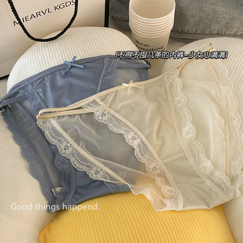 法式高档缎面蕾丝内裤性感纯欲少女低腰纯棉裆抑菌无痕三角内裤头