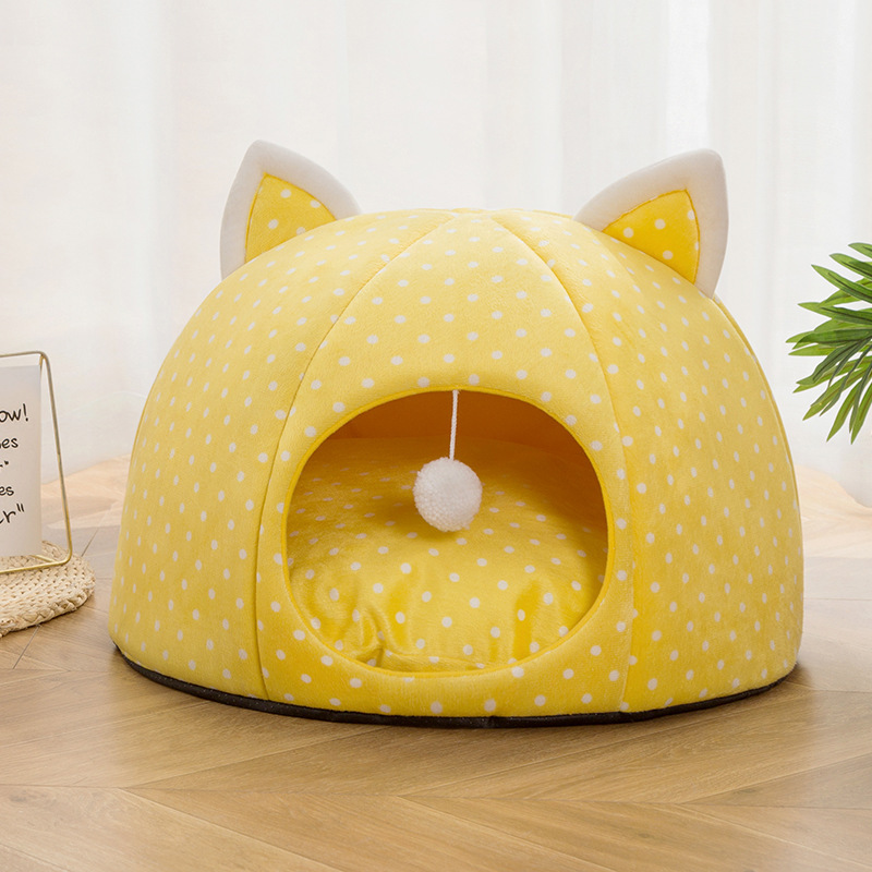Autumn and Winter Pet Cathouse Doghouse Plush Cartoon Kennel Warm Stain-Resistant Semi-Closed Pet Bed Pet Supplies