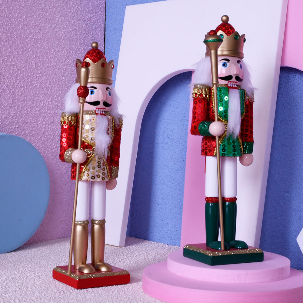 30cm Sequins Cloth Wrapper King Nutcracker Painted Wooden Crafts Small Tin Soldier Doll New Christmas Small Gift