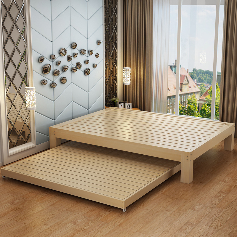 实木松木简易抽拉拖床单双人榻榻米简约现代床经济型主卧轻奢板床