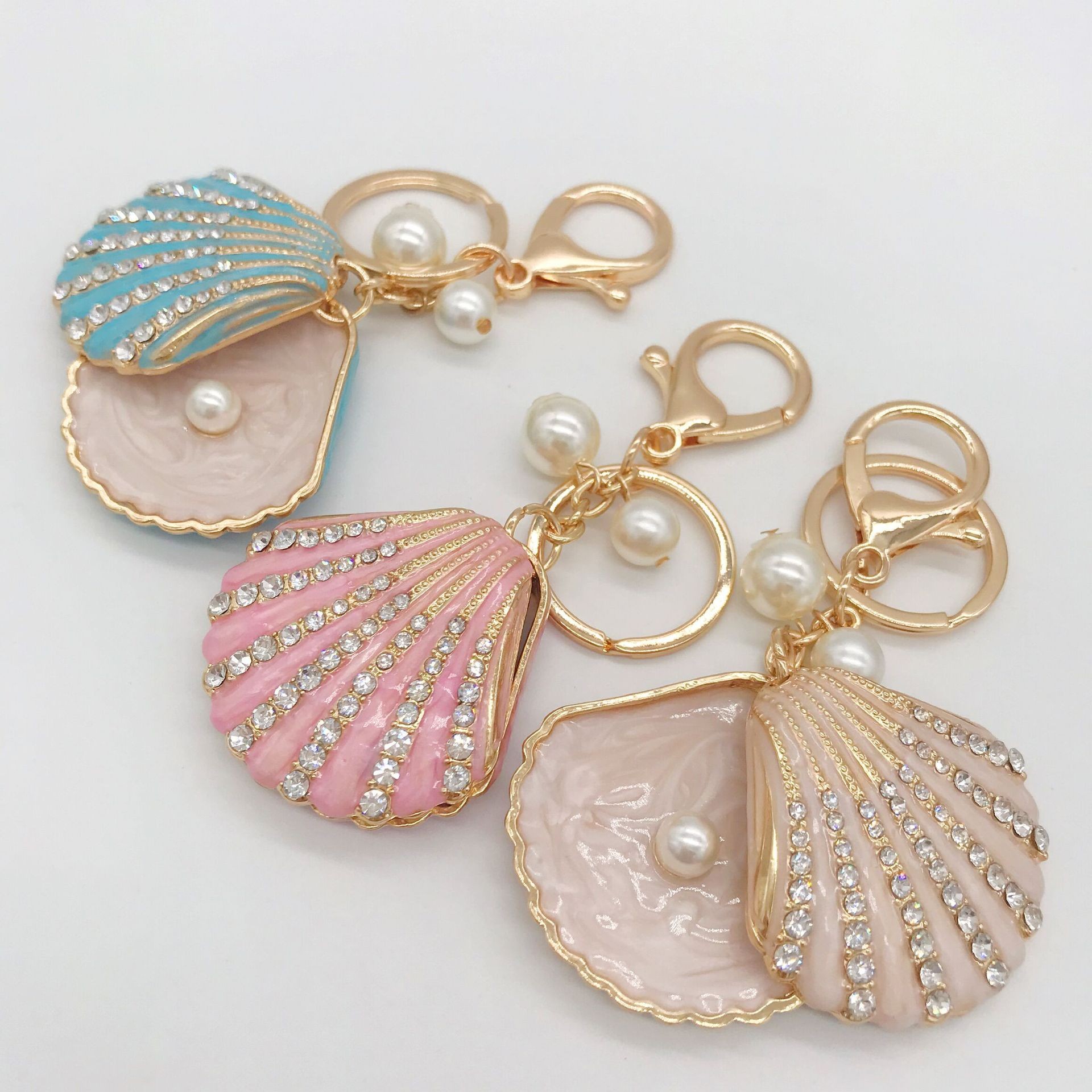 创意金属水钻滴油珍珠仿海滩贝壳钥匙扣汽车包包手机挂饰礼品赠品